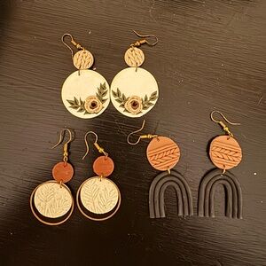 Handcrafted Boho Earrings Set in Cream, Brown, and Black